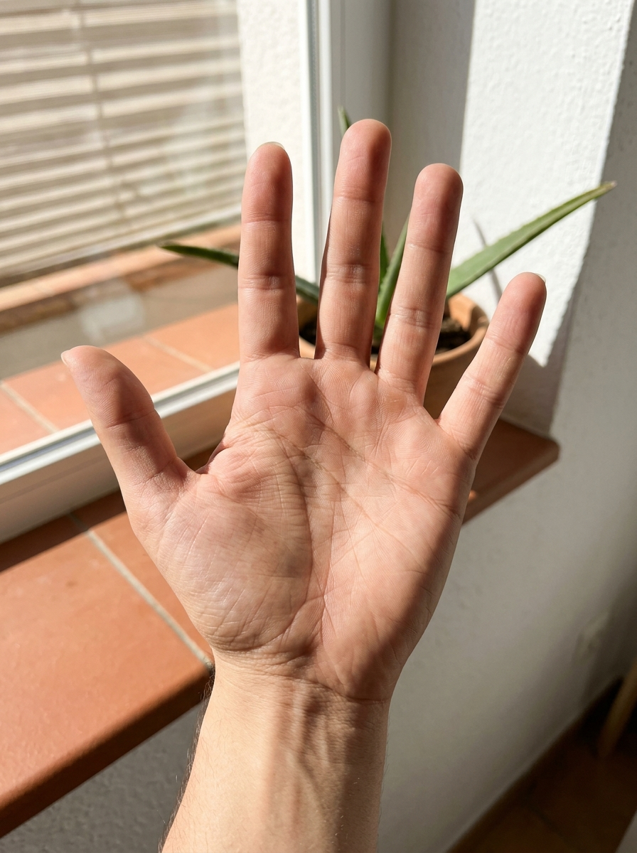 Dominant palm turned up to the sun, seen from the owner's view: the dominant hand shows how natural traits are being lived out